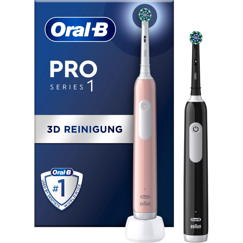 Oral-B Pro 1 Duo Cross Action with 2nd Handle, Electric Toothbrush, Black/Pink