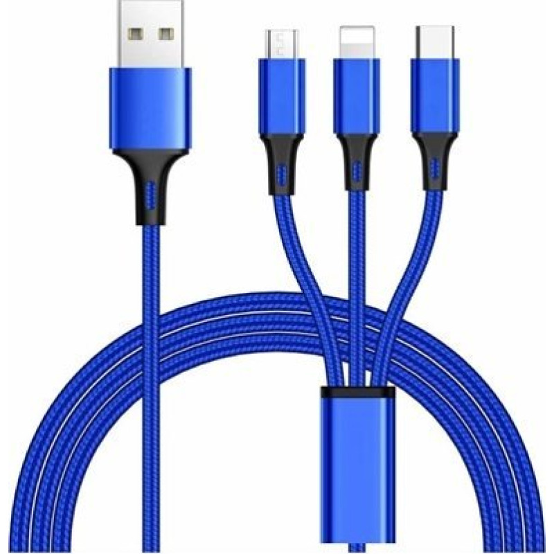 Premiumcord USB cable PremiumCord USB-A - USB-C + microUSB + Lightning 1.2 m Blue (ku31pow01)