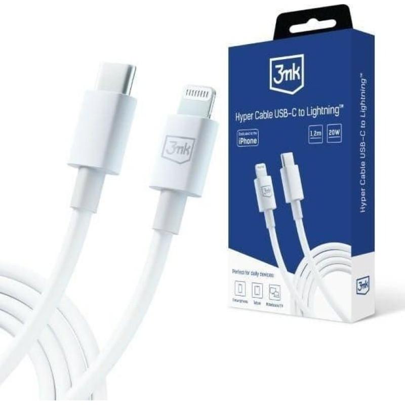3MK Kabel USB 3MK USB-C - Lightning 1.2 m Biały (5903108541190)