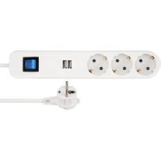 REV Steckdosenleiste ICE 3-fach USB & Schalter, 1,4m weiß