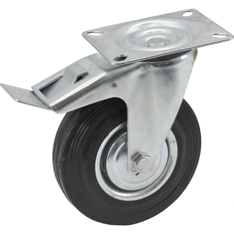Awtools AW TROLLEY SWIVEL WHEEL WITH RUBBER TYRE & BRAKE 75mm
