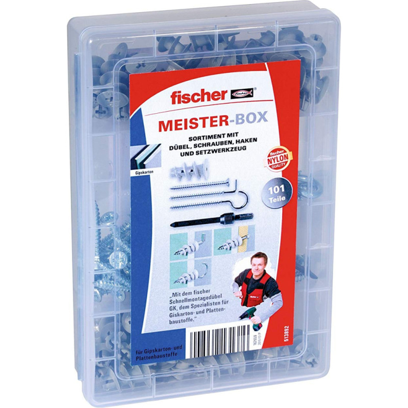 Fischer Meister-Box GK plus screws - hooks - dowels - 100 pieces - with setting tool