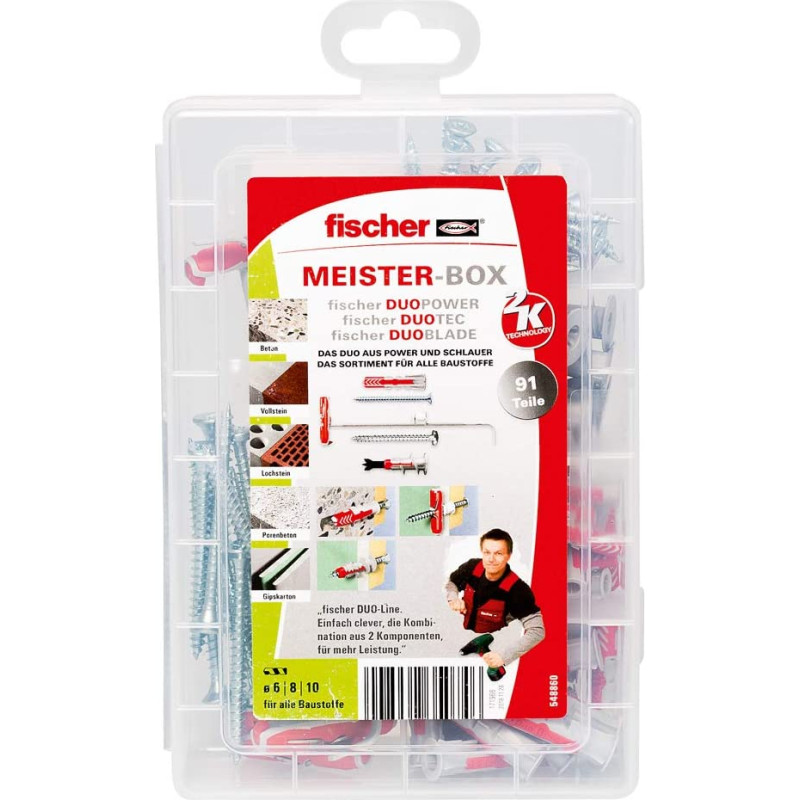 Fischer master box DUOLINE, dowels (light grey/red, with screws, 91 pieces)
