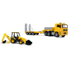 Bruder MAN TGA low loader with JCB MIDI backhoe loader, model vehicle