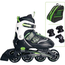 Muuwmi Adjustable Children's Inline Skates Size 33-36 (green/black, including protector set size S)