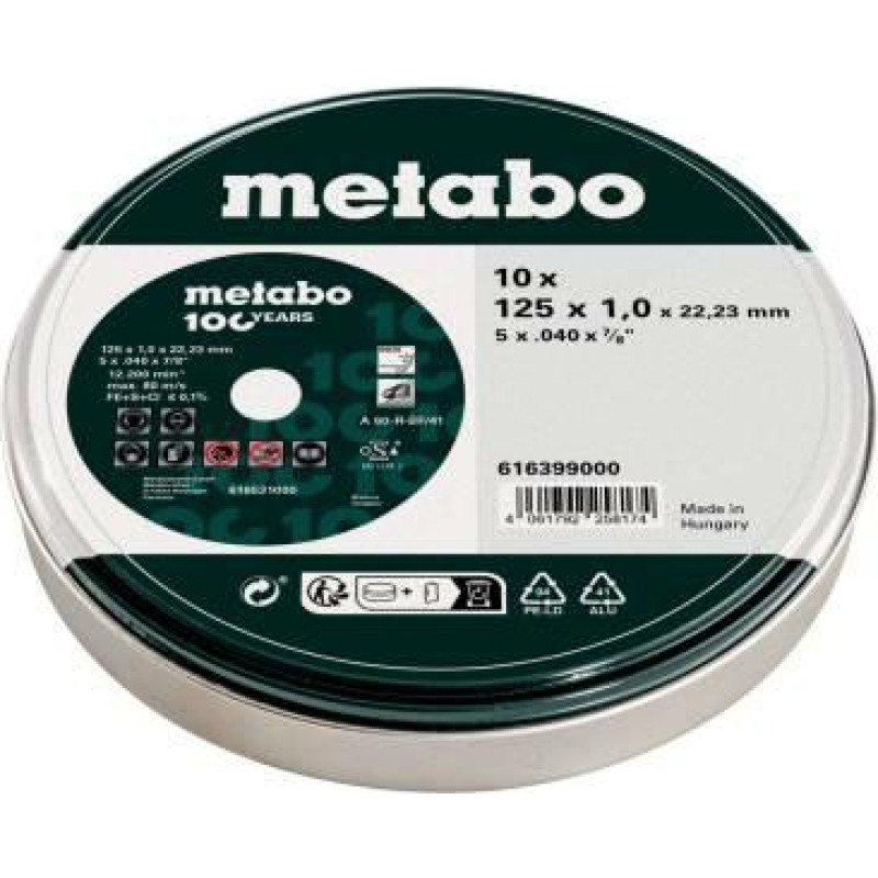 Metabo TARCZA METAL 125 &times; 1,0 &times; 22mm INOX /10szt. PUSZKA