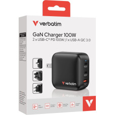 Verbatim GaN Charger 100W Universalus Juoda AC Spartusis įkrovimas Vidaus
