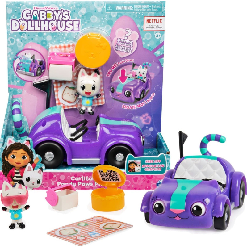 Spin Master Gabby's Dollhouse - Carlita toy car with Pandy Paws figure, toy vehicle