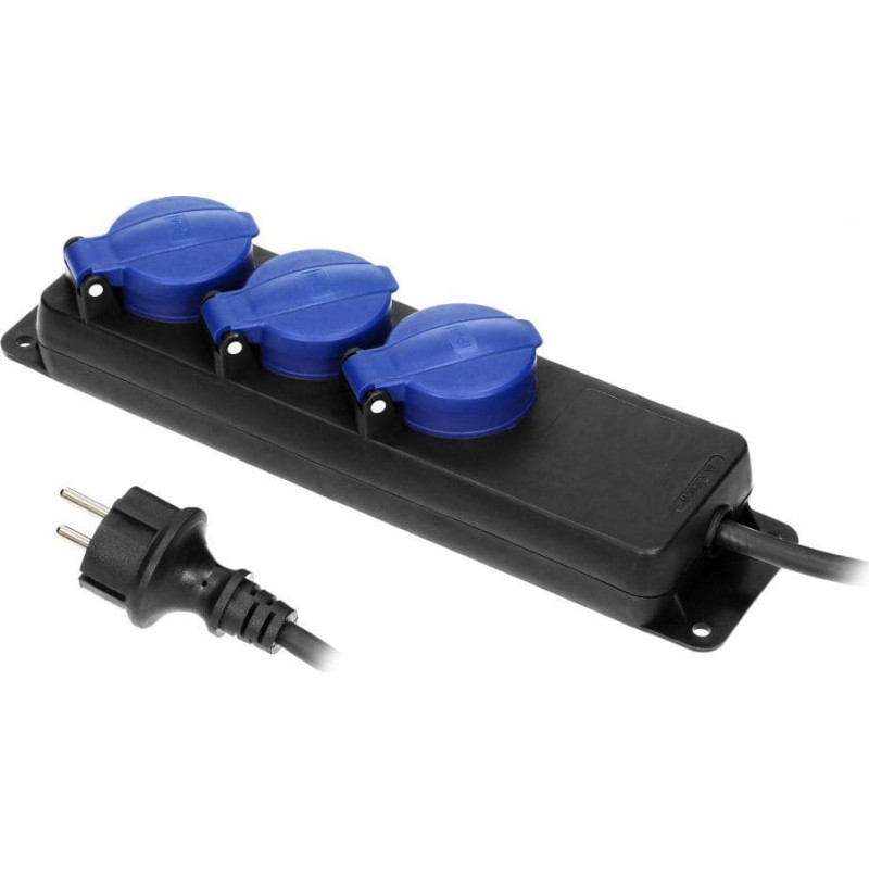 Orno Workshop extender watertight IP44, 3 sockets 2P+Z (schuko) IP44, rubber cord, H05RR-F 3x1.5mm?, length 5m