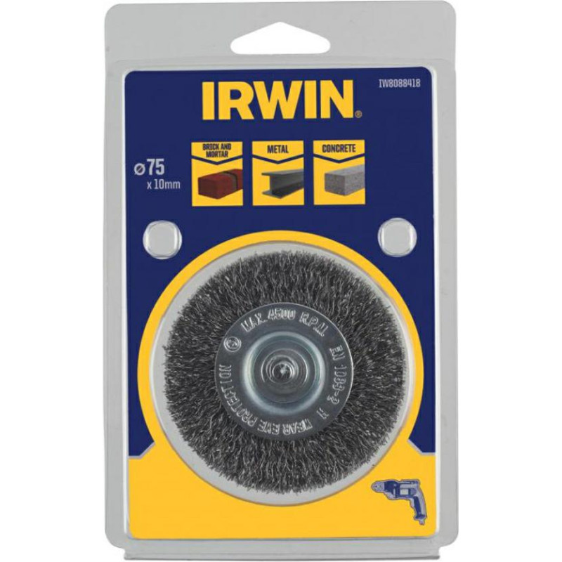 Irwin SZCZOTKA TARCZOWA Z TRZPIENIEM  75mm x 10mm stalowa do metalu, betonu i muru