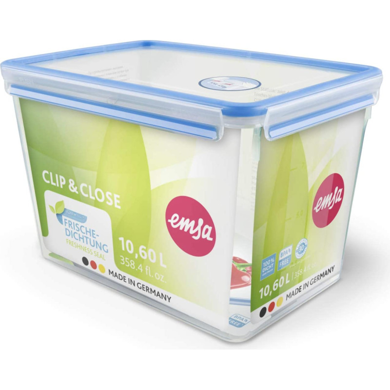 Emsa CLIP & CLOSE food storage container (transparent/blue, 10.6 liters, large format)