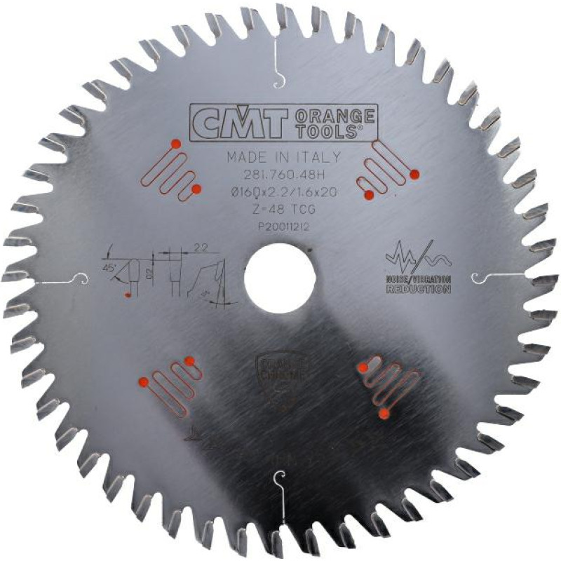 CMT Pjovimo diskas laminatinei plokštei 160x2.2/1,6x20mm Z48 a=4° TCG INDU, CMT