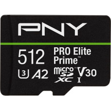 PNY Pro Elite Prime microSD 512 GB, memory card black/green, Class 10, U3, V30, A2, SD adapter