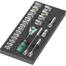 Wera 9721 foam tray 8000 B Zyklop ratchet 3/8" set 1, 23 pieces, tool set (black/grey, ratchet and socket set, in foam tray for workshop trolley)
