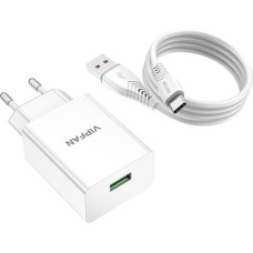 Vipfan Wall charger VFAN E03, 1x USB, 18W, QC 3.0 + USB-C cable (white)