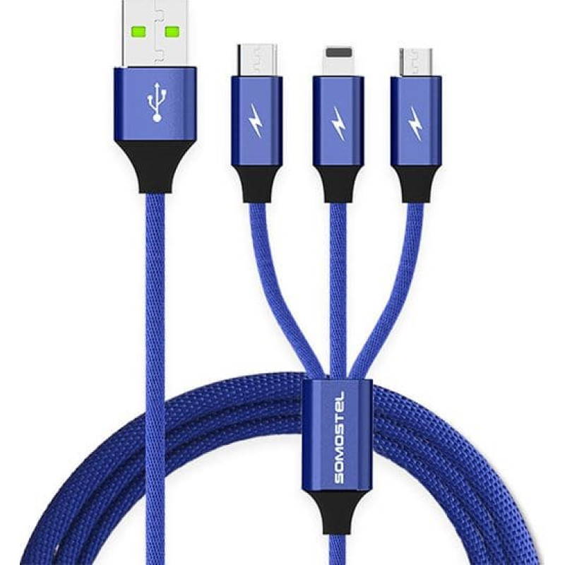 Somostel USB cable Somostel USB-A - USB-C + microUSB + Lightning 1.2 m Blue (25718)