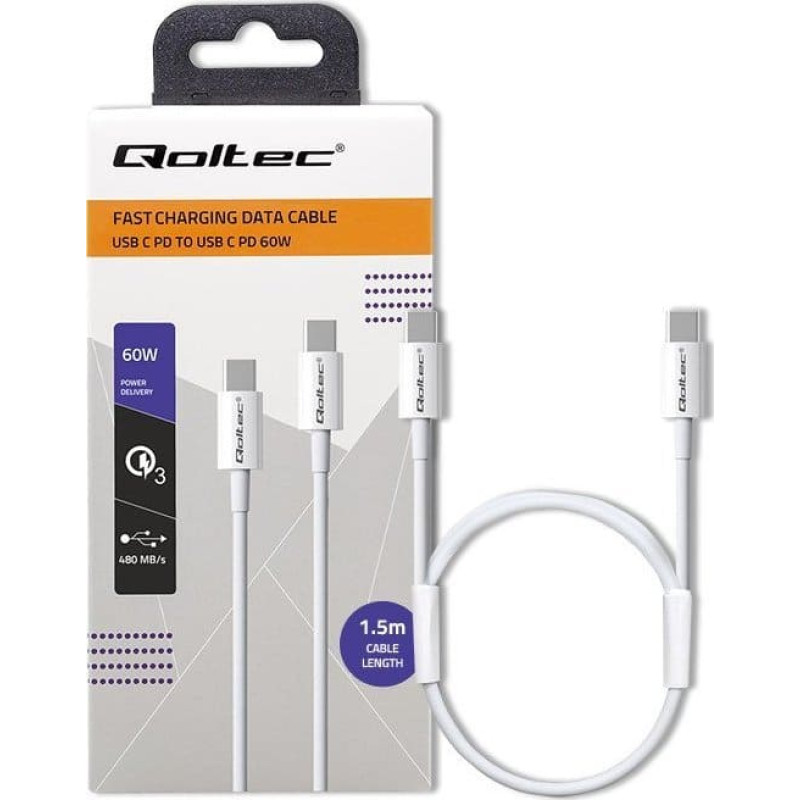 Qoltec USB cable Qoltec USB-C - USB-C 1.5 m White (52360)