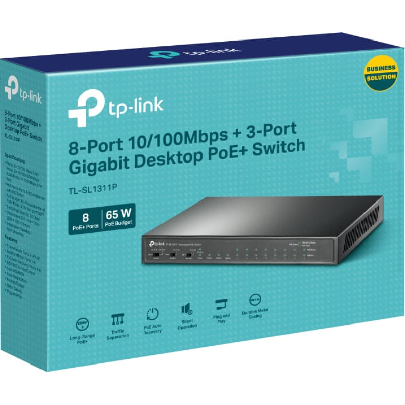 Tp-Link TL-SL1311P tinklo komutatorius Fast Ethernet (10/100) Maitinimas per Eternetą (PoE) Juoda