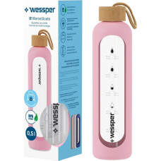 Wessper Szklana butelka z miarką motywacyjną B1 Borosilicate różowa 500 ml