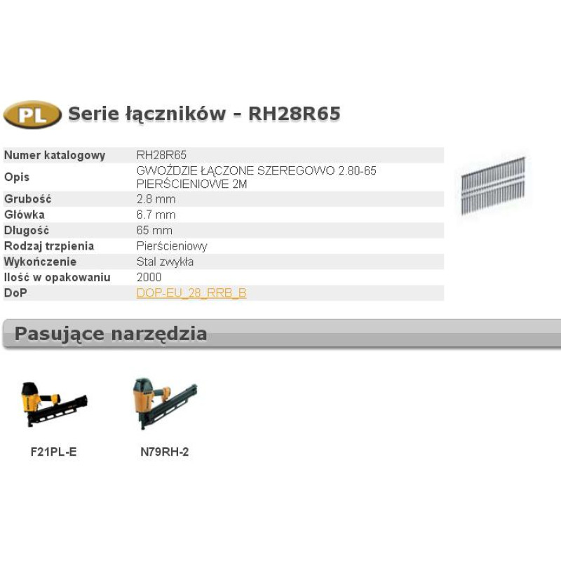 Bostitch GWOŹDZIE RH 2,8 x 65mm 21` RING 2000 szt.
