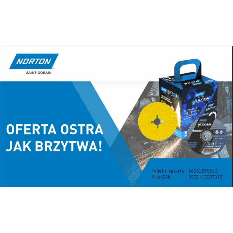 Norton ZESTAW TARCZ VULCAN 125mm x 1mm METAL/INOX 100szt. +2xFIBRA 100szt.