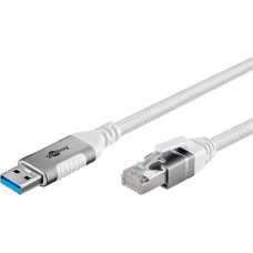 Goobay Ethernet cable USB-A 3.2 Gen1 plug > RJ-45 plug (white, 1 meter, braided textile sheath)