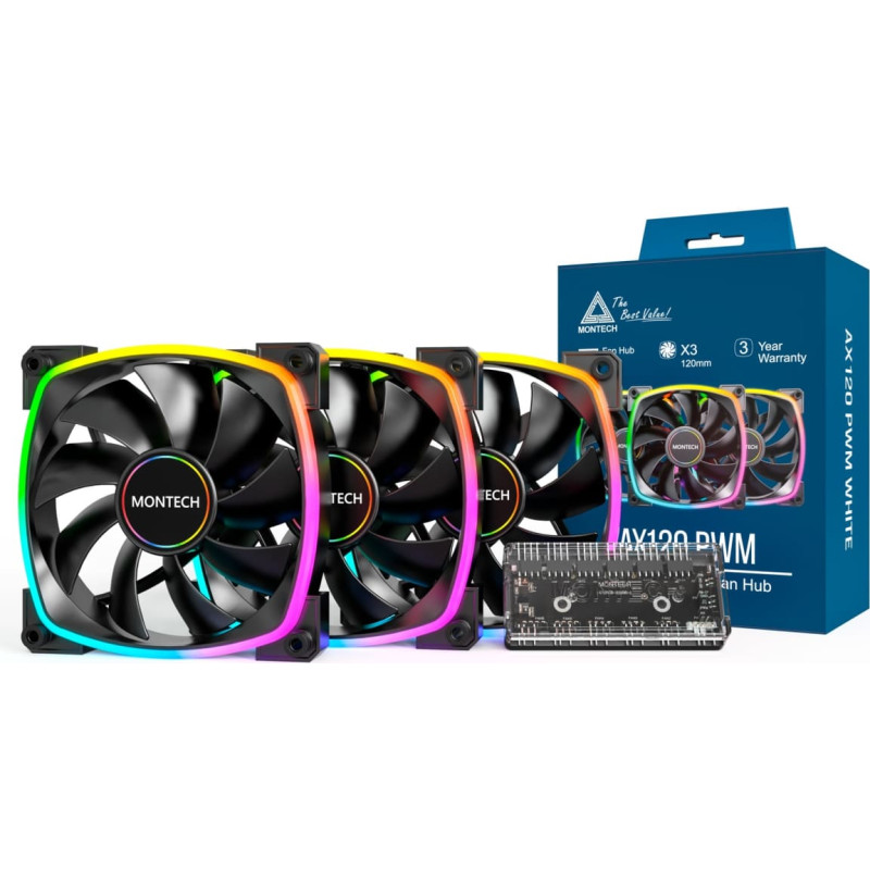 Montech AX120 PWM 120x120x25, case fan (black, pack of 3)