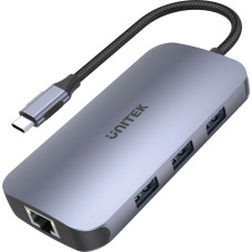 Unitek HUB USB Unitek 1x RJ-45 1x USB-C 1x USB-C PD 1x SDHC + 3x USB-A 3.2 Gen1 (D1071A)