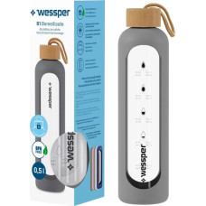 Wessper Szklana butelka z miarką motywacyjną B1 Borosilicate szara 500 ml