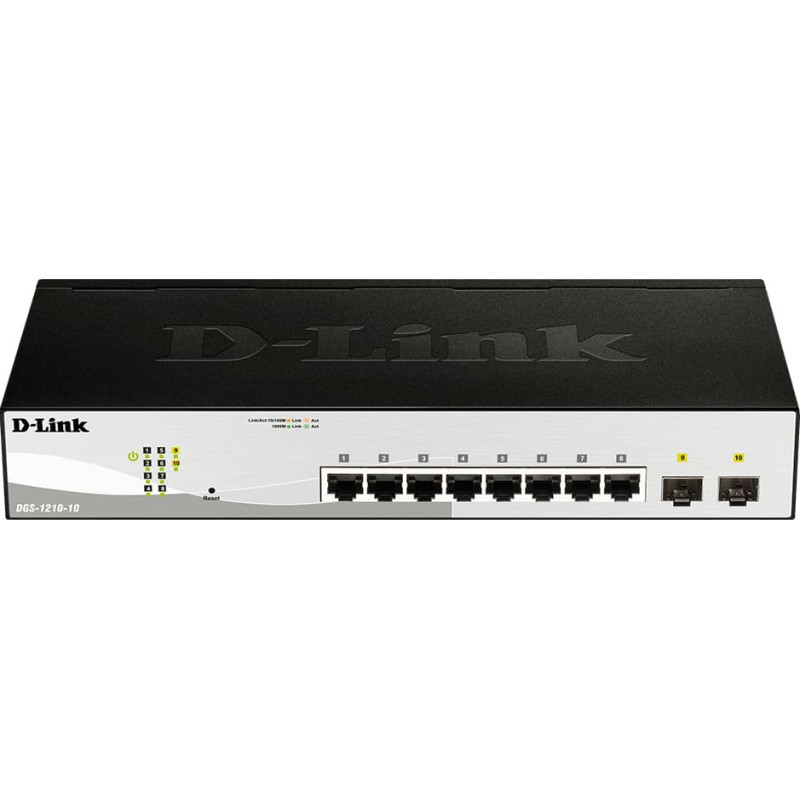 D-Link DGS-1210-10 Valdomas L2 Gigabit Ethernet (10/100/1000) 1U Juoda, Pilka