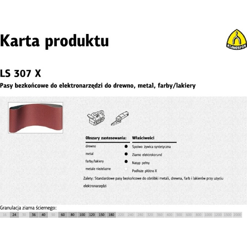 Klingspor PASY BEZKOŃCOWE DO ELEKTRONARZĘDZI LS307X  75mm x 533mm gr. 36 /5szt.