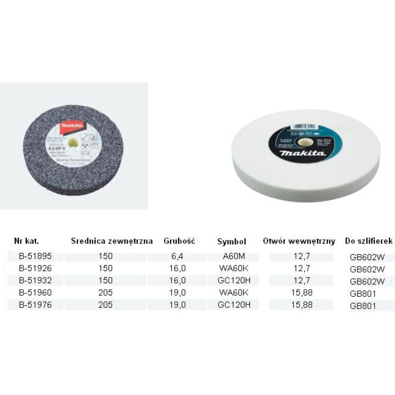 Makita KAMIEŃ DO SZKIFIERKI STOŁOWEJ A60M 150 x 6,4 x 12,7mm