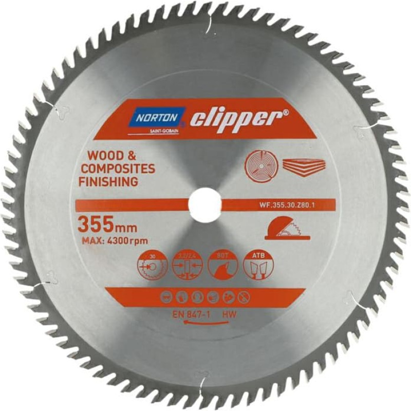Norton PIŁA TARCZOWA 355mm x 30mm x 80z DREWNO I KOMPOZYTY ATB (3,2 / 2,4)