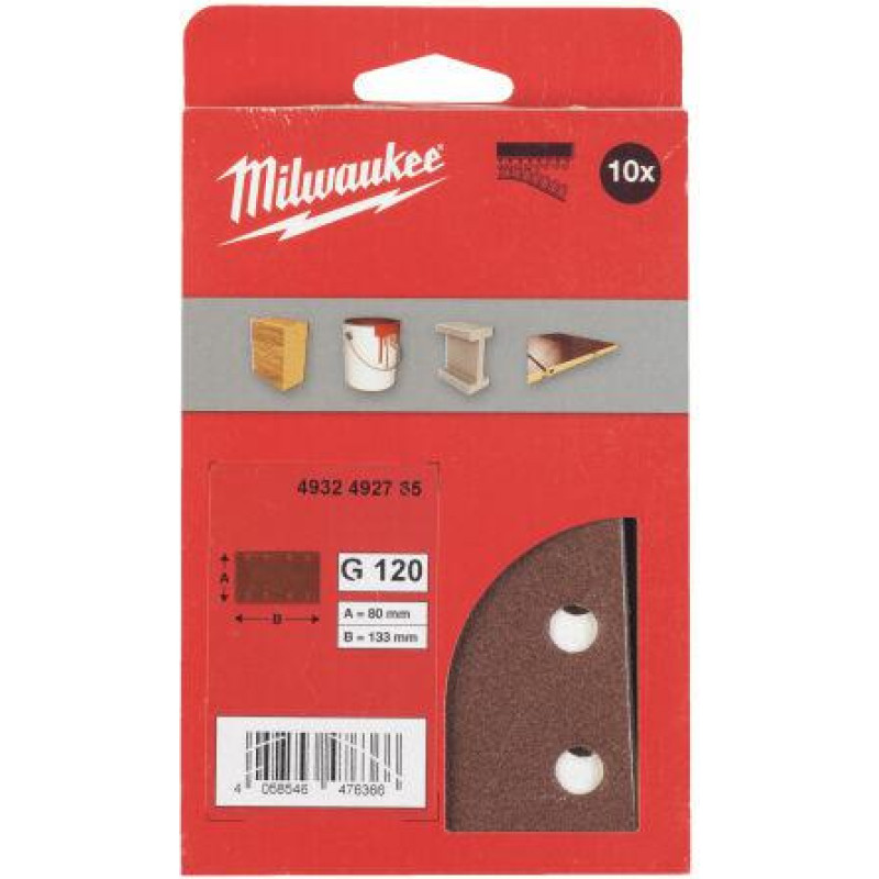 Milwaukee PAPIER ŚCIERNY 80mm x 133mm 8 OTWORÓW P80 /10szt.