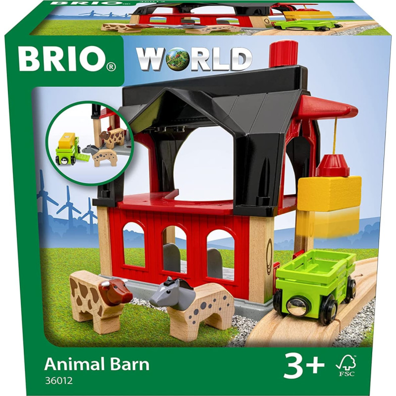 Ravensburger BRIO World animal barn with hay wagon, play building