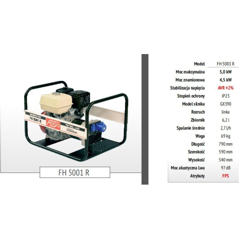 Fogo/Koshin FOGO GENERATOR PRĄDOTWÓRCZY PRZENOŚNY FH 5001 230V 4,5kW, HONDA