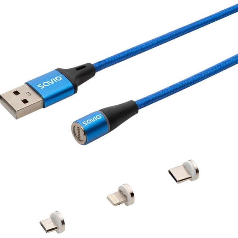 Savio USB cable Savio USB-A - USB-C + microUSB + Lightning 1 m Blue (1_790967)