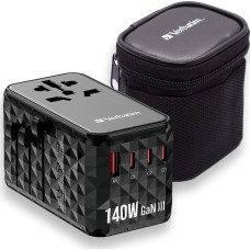 Verbatim Adapter USB Verbatim Verbatim Adapter podróżny EU/UK/US GaN USB-A/3xUSB-C PD 140W UTA-10 czarny/black 32125