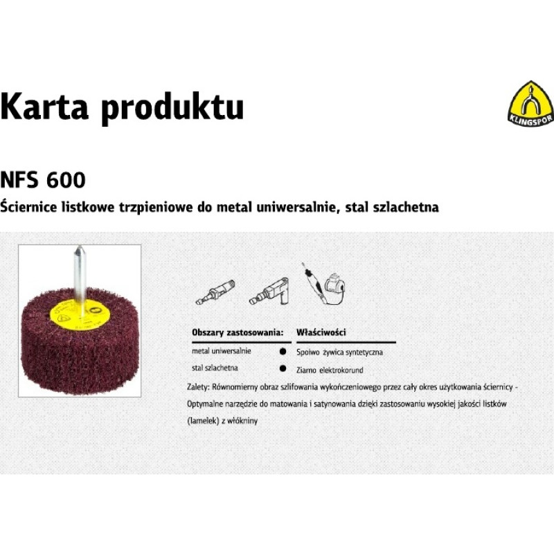 Klingspor ŚCIERNICA LISTKOWA TRZPIENIOWA Z WŁÓKNINY NFS600  60mm x 50mm x 6mm VERY FINE