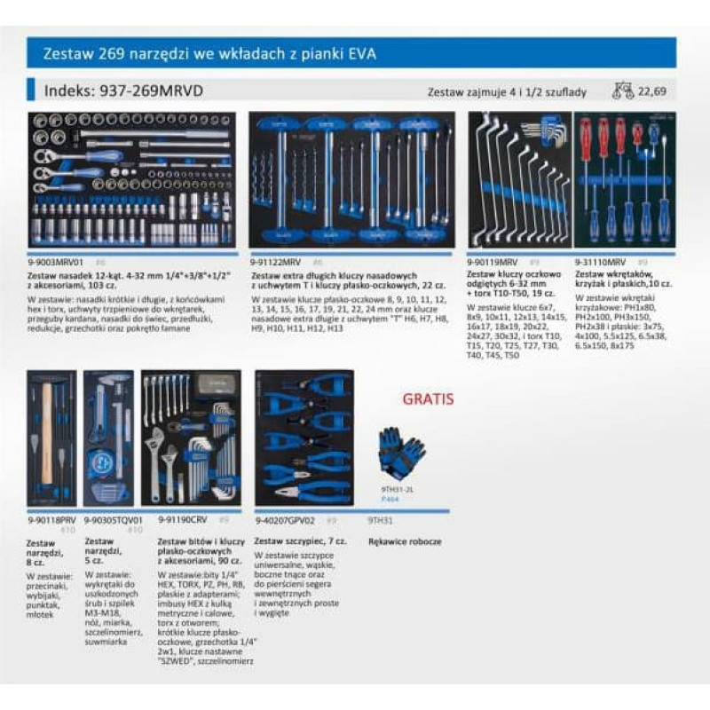 King Tony WÓZEK WARSZTATOWY  7 SZUFLAD Z BOCZNĄ SZAFKĄ 269el. NIEBIESKI
