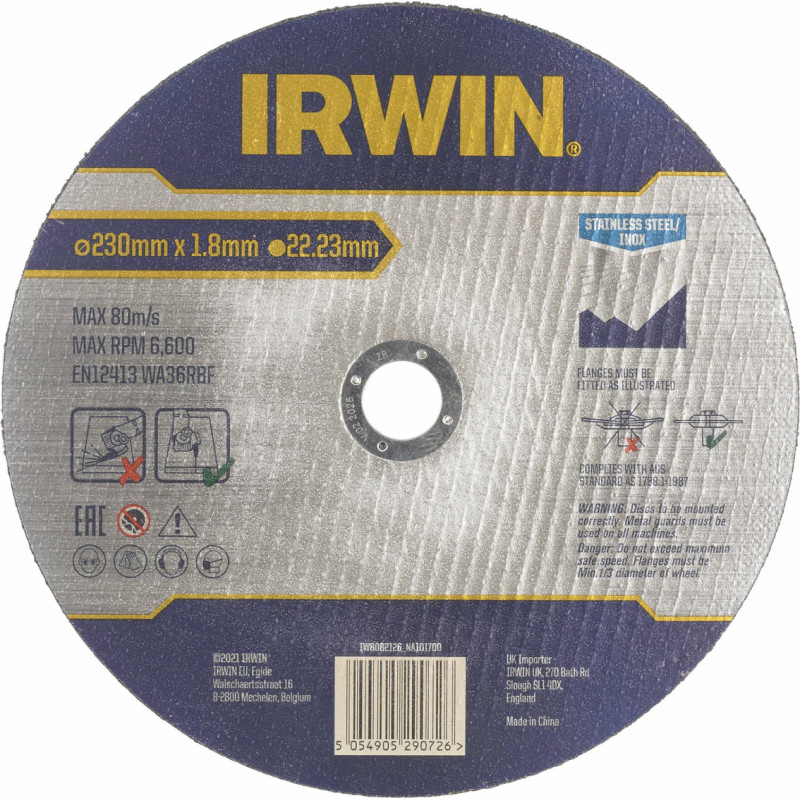 Irwin TARCZA DO CIĘCIA METALU/STALI NIERDZEWNEJ PŁASKA 230mm x 1,8mm x 22,23mm