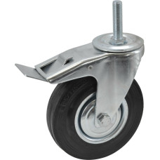 Awtools AW TROLLEY SWIVEL WHEEL WITH RUBBER TYRE, BRAKE & THREADED SPINDLE 75mm
