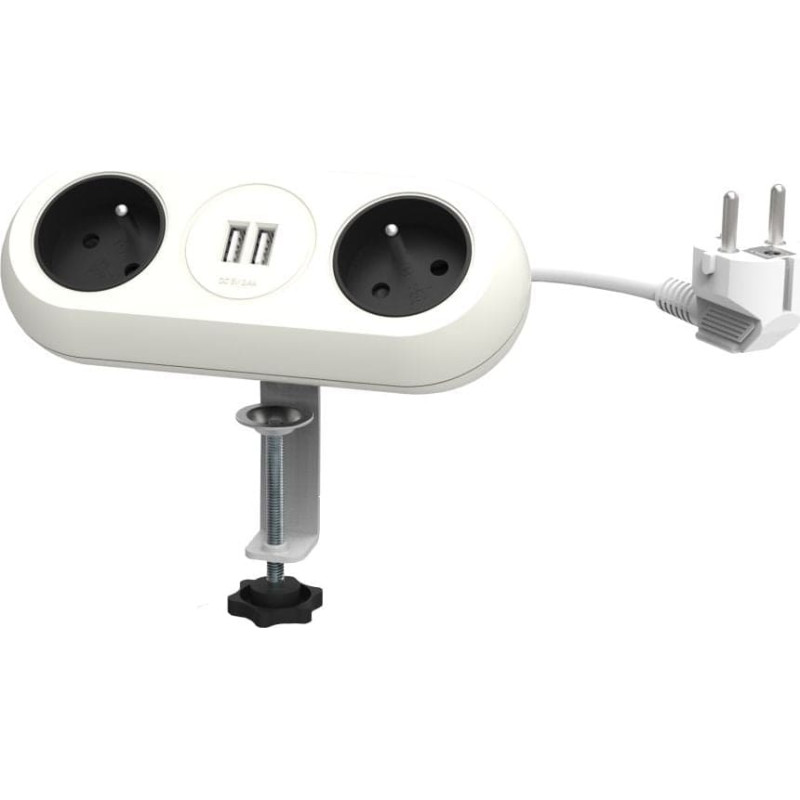 Orno PRZEDŁUŻACZ BIURO 2xGNIAZDA UZ.2xUSB PRZEWÓD 1,5m BIAŁY UCHWYT MONTAŻOWY