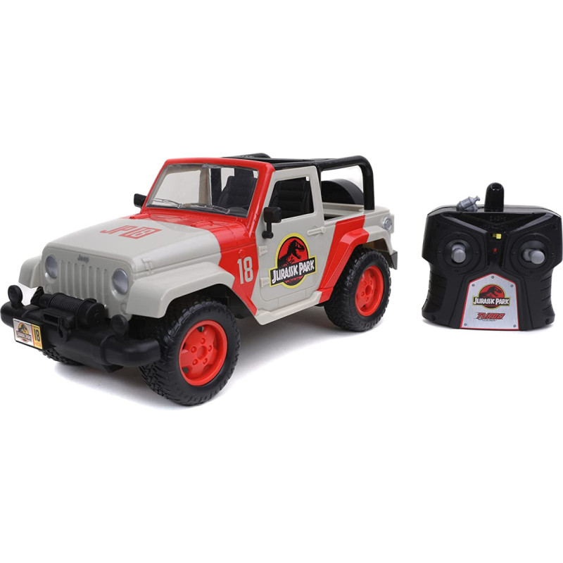 Simba-Dickie Jada Toys Jurassic Park RC Jeep Wrangler (grey/red, 1:16)