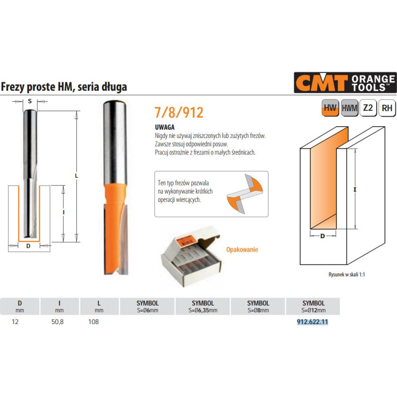 CMT Freza HM S=12 D=12x51, CMT