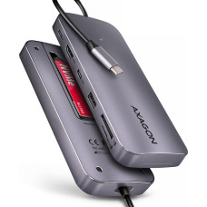 Axagon HMC-6GM2 USB 10Gbps hub USB-A USB-C HDMI M.2 SD/mSD PD 100W USB-C Vielinis USB 3.2 Gen 2 (3.1 Gen 2) Type-C Pilka