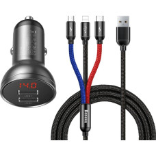 Baseus Ładowarka samochodowa Baseus z wyświetlaczem 24W + kabel USB 3w1 Baseus Three Primary Colors 1,2m