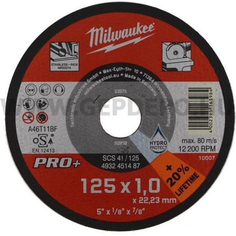 Milwaukee TARCZA DO METALU 125 x 1,0 x 22,2mm PRO+, INOX 4932451488