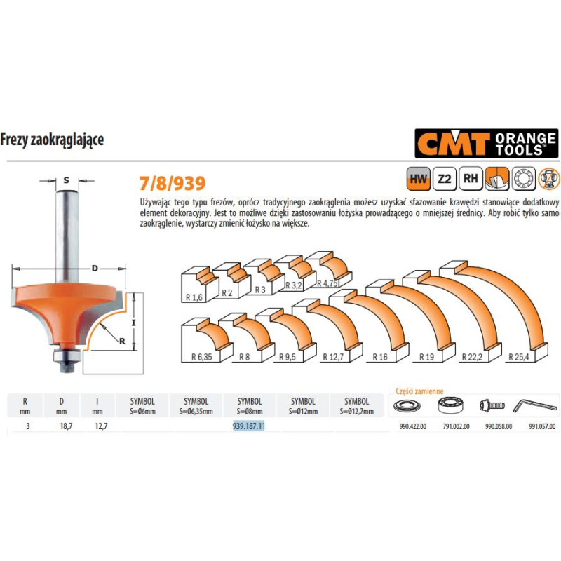 CMT FREZ DO ZAOKRĄGLEŃ HM R= 3 D=18,7 I=12,7 S=8