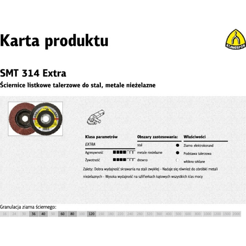 Klingspor ŚCIERNICA LISTKOWA WYPUKŁA SMT314 EXTRA 125mm gr. 36